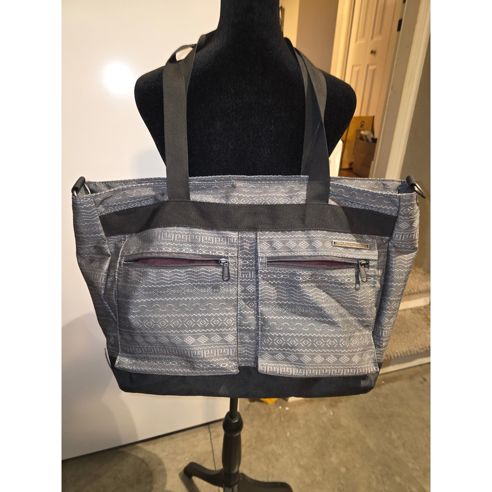 Dakine Gray Geometric Pattern Tote Bag Multi Pocket Shoulder Bag Techwear